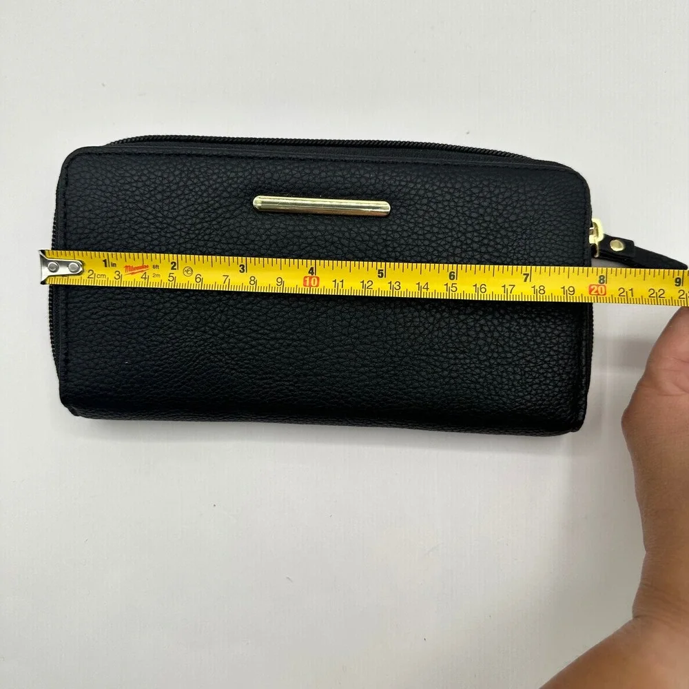 Black Women's Zip Wallet with Gold Accent